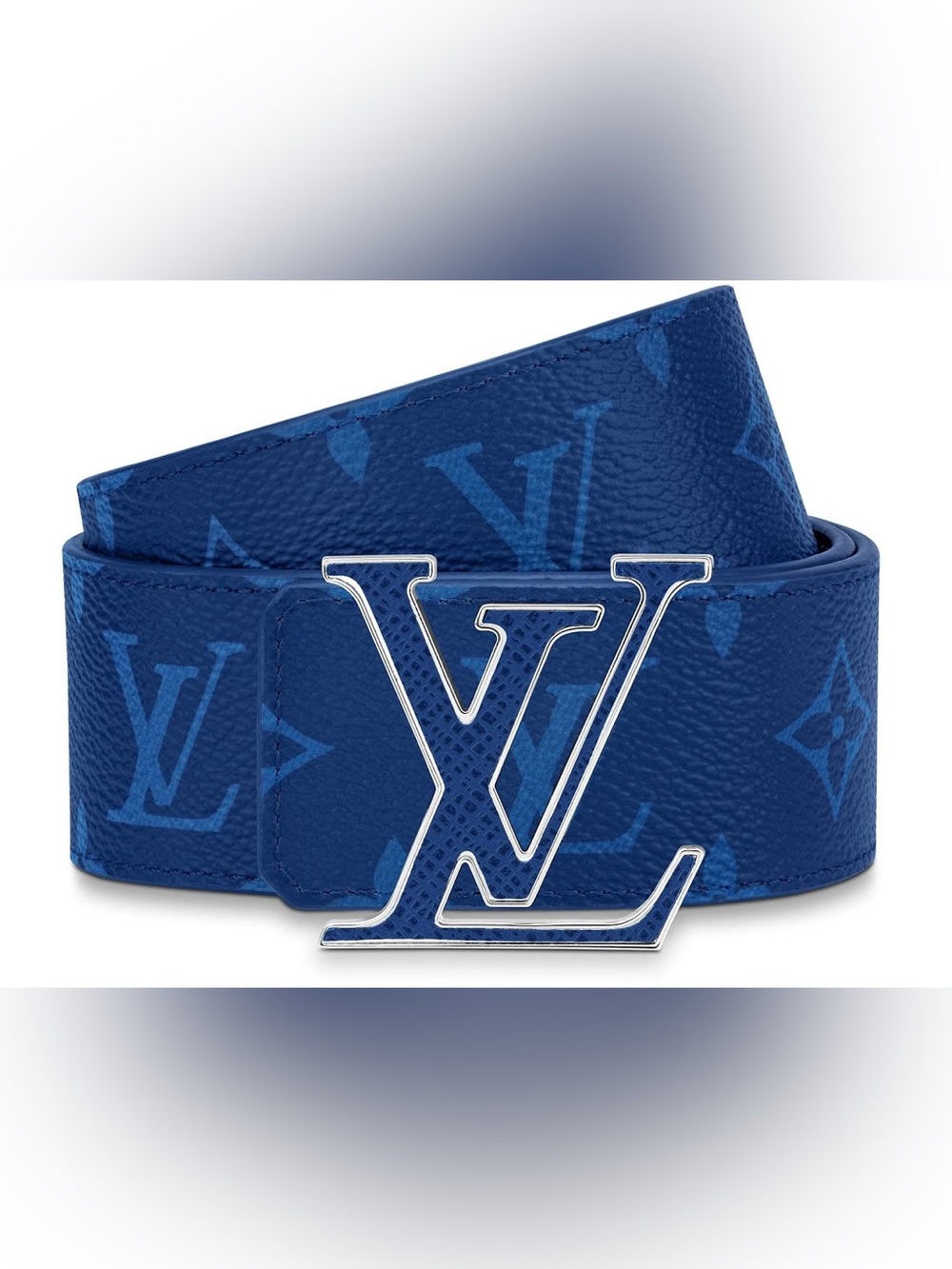 Authentic Louis Vuitton Blue Monogram LV Buckle Belt 40mm